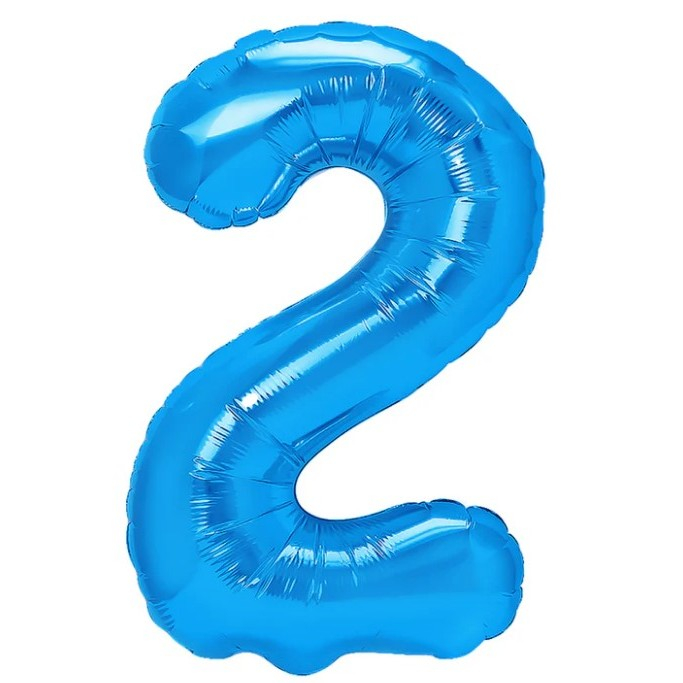 Balon din Folie Metalizata Flippy, Figurina Cifra, Tema Aniversare 40 cm, Ambalaj Individual, Pai inclus, Umflare cu Aer sau Heliu, Albastru, Cifra 2 [1]