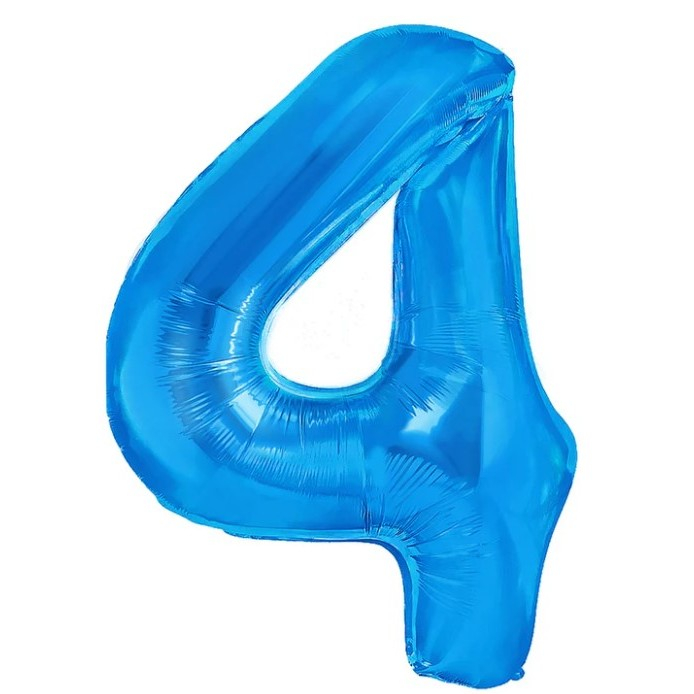 Balon din Folie Metalizata Flippy, Figurina Cifra, Tema Aniversare 40 cm, Ambalaj Individual, Pai inclus, Umflare cu Aer sau Heliu, Albastru, Cifra 4 [1]