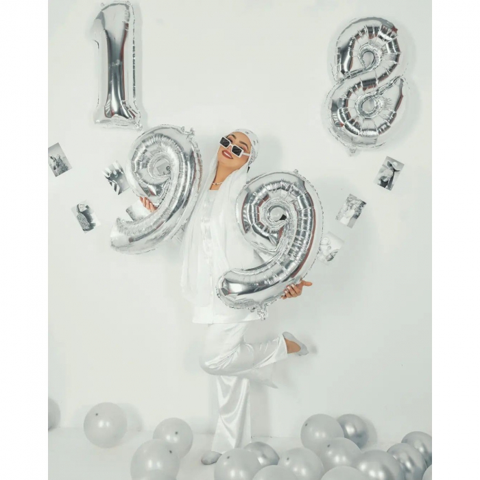 Balon din Folie Metalizata, Flippy, Figurina Cifra, Tema Aniversare 40 cm, Ambalaj Individual, Pai inclus, Umflare cu Aer sau Heliu, Argintiu, Cifra 1 [4]