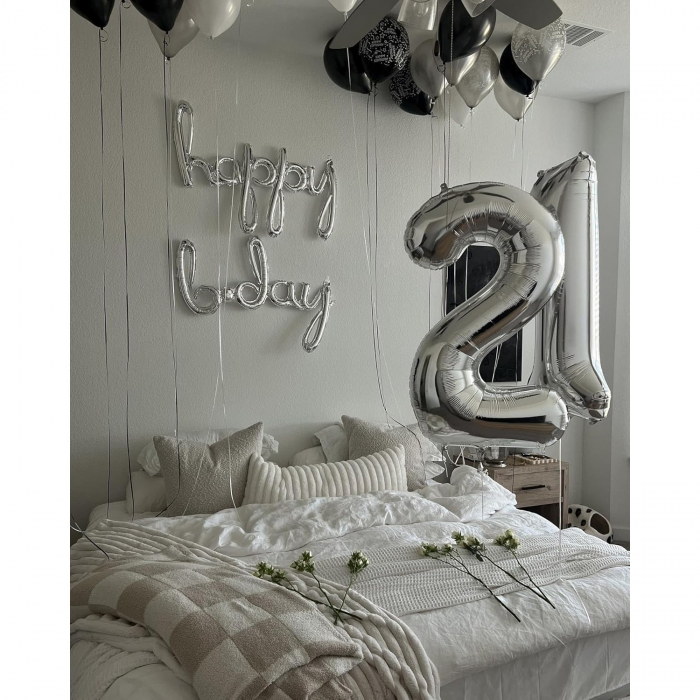Balon din Folie Metalizata, Flippy, Figurina Cifra, Tema Aniversare 40 cm, Ambalaj Individual, Pai inclus, Umflare cu Aer sau Heliu, Argintiu, Cifra 2 [9]