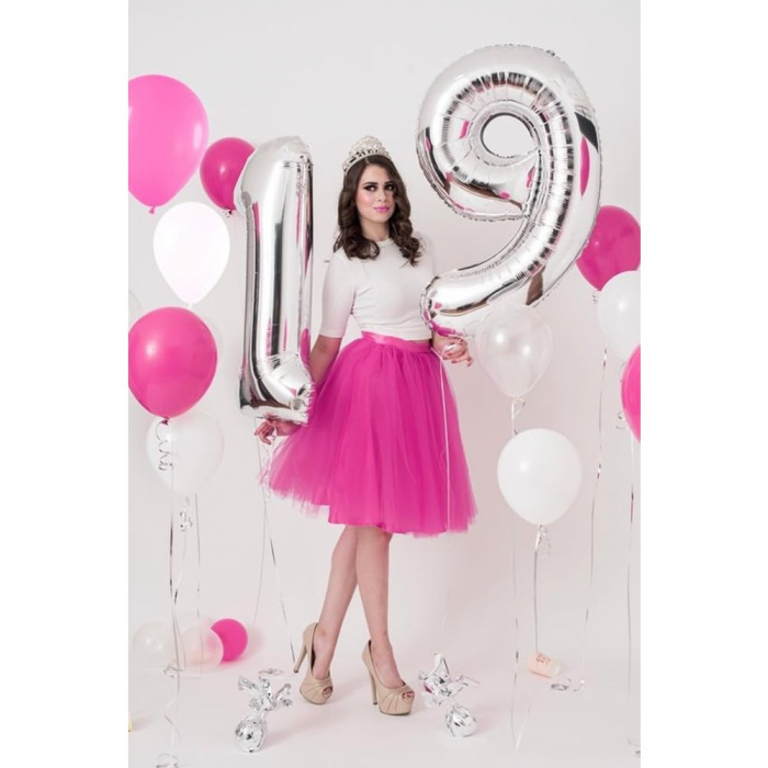 Balon din Folie Metalizata Flippy, Figurina Cifra, Tema Aniversare 40 cm, Ambalaj Individual, Pai inclus, Umflare cu Aer sau Heliu, Argintiu, Cifra 9 [3]