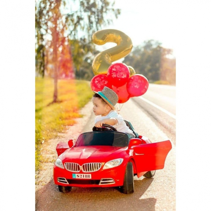 Balon din Folie Metalizata Flippy, Figurina Cifra, Tema Aniversare 40 cm, Ambalaj Individual, Pai inclus, Umflare cu Aer sau Heliu, Auriu, Cifra 2 [10]