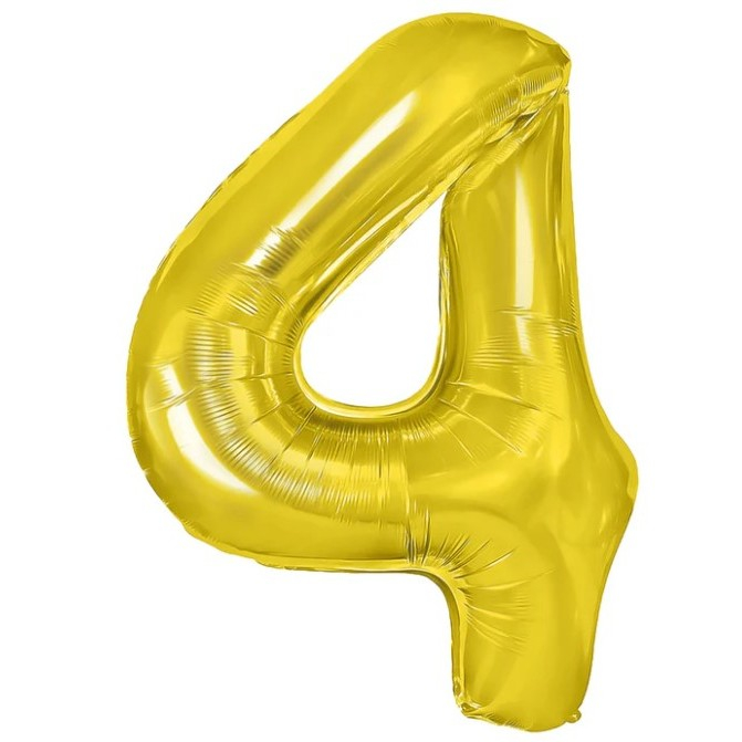 Balon din Folie Metalizata Flippy, Figurina Cifra, Tema Aniversare 40 cm, Ambalaj Individual, Pai inclus, Umflare cu Aer sau Heliu, Auriu, Cifra 4 [1]
