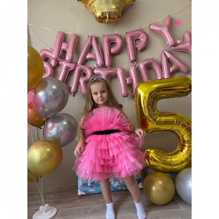 Balon din Folie Metalizata Flippy, Figurina Cifra, Tema Aniversare 40 cm, Ambalaj Individual, Pai inclus, Umflare cu Aer sau Heliu, Auriu, Cifra 5 [6]