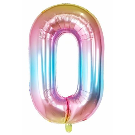 Balon din Folie Metalizata Flippy, Figurina Cifra, Tema Aniversare 40 cm, Ambalaj Individual, Pai inclus, Umflare cu Aer sau Heliu, Multicolor, Cifra 0 [1]