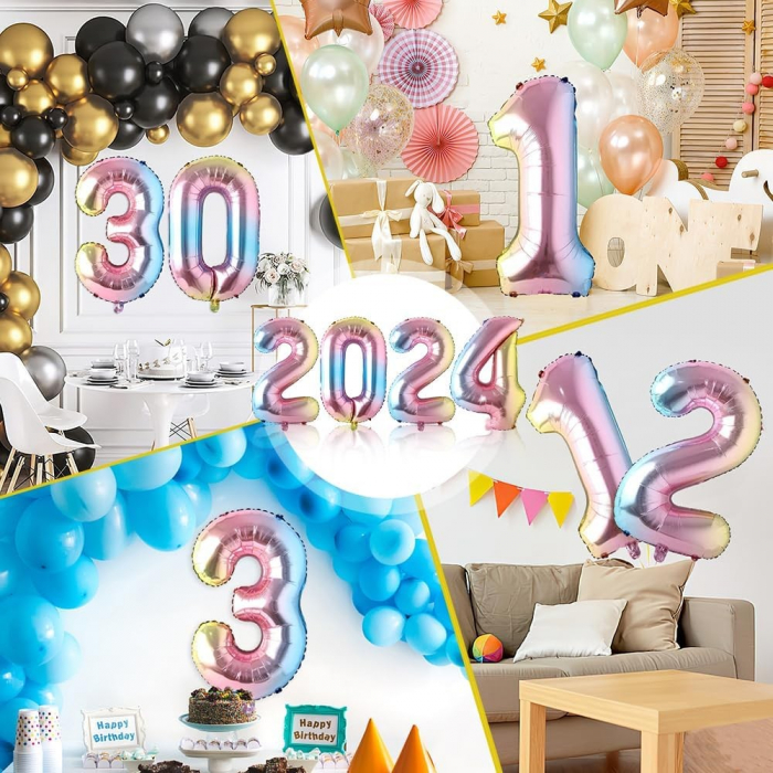 Balon din Folie Metalizata Flippy, Figurina Cifra, Tema Aniversare 40 cm, Ambalaj Individual, Pai inclus, Umflare cu Aer sau Heliu, Multicolor, Cifra 4 [5]