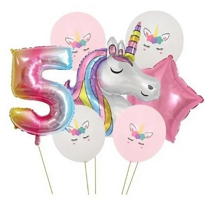 Balon din Folie Metalizata Flippy, Figurina Cifra, Tema Aniversare 40 cm, Ambalaj Individual, Pai inclus, Umflare cu Aer sau Heliu, Multicolor, Cifra 5 [3]