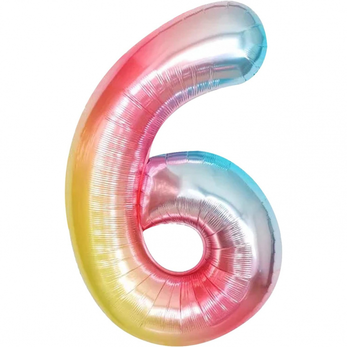 Balon din Folie Metalizata Flippy, Figurina Cifra, Tema Aniversare 40 cm, Ambalaj Individual, Pai inclus, Umflare cu Aer sau Heliu, Multicolor, Cifra 6 [6]