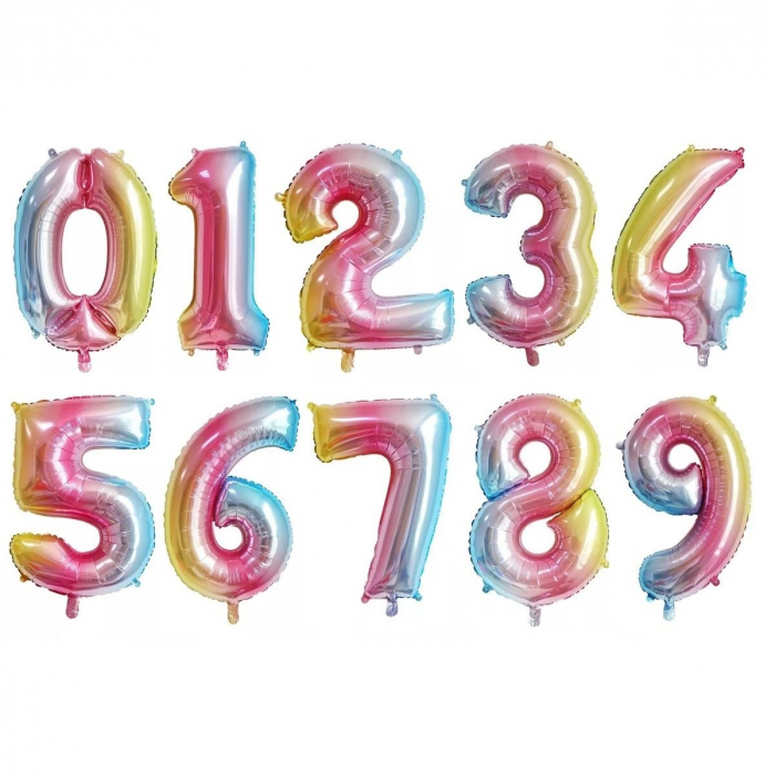 Balon din Folie Metalizata Flippy, Figurina Cifra, Tema Aniversare 40 cm, Ambalaj Individual, Pai inclus, Umflare cu Aer sau Heliu, Multicolor, Cifra 7 [6]