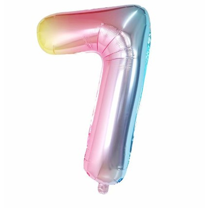 Balon din Folie Metalizata Flippy, Figurina Cifra, Tema Aniversare 40 cm, Ambalaj Individual, Pai inclus, Umflare cu Aer sau Heliu, Multicolor, Cifra 7 [1]
