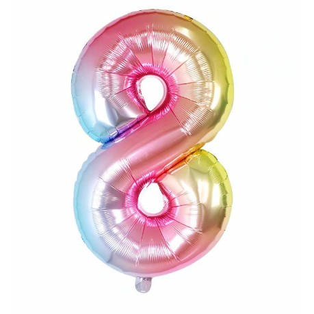 Balon din Folie Metalizata Flippy, Figurina Cifra, Tema Aniversare 40 cm, Ambalaj Individual, Pai inclus, Umflare cu Aer sau Heliu, Multicolor, Cifra 8 [1]