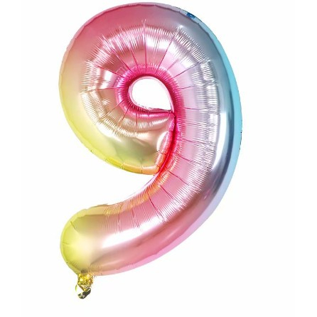 Balon din Folie Metalizata Flippy, Figurina Cifra, Tema Aniversare 40 cm, Ambalaj Individual, Pai inclus, Umflare cu Aer sau Heliu, Multicolor, Cifra 9 [1]