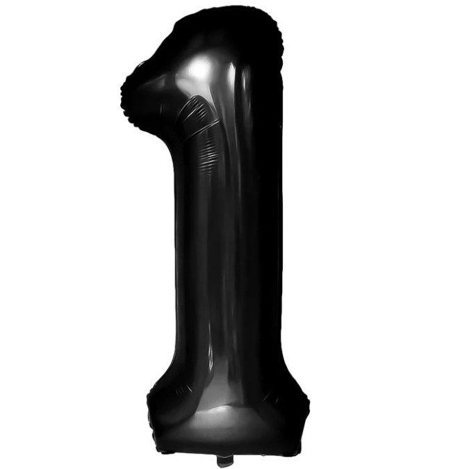 Balon din Folie Metalizata Flippy, Figurina Cifra, Tema Aniversare 40 cm, Ambalaj Individual, Pai inclus, Umflare cu Aer sau Heliu, Negru, Cifra 1 [1]