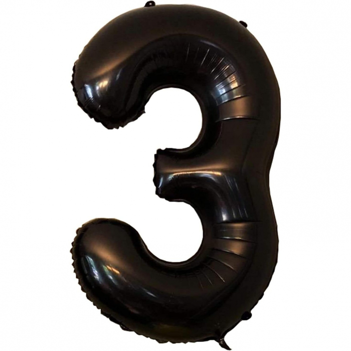 Balon din Folie Metalizata Flippy, Figurina Cifra, Tema Aniversare 40 cm, Ambalaj Individual, Pai inclus, Umflare cu Aer sau Heliu, Negru, Cifra 3 [4]