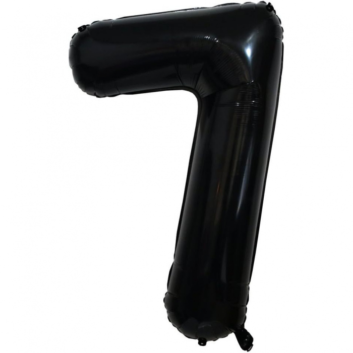 Balon din Folie Metalizata Flippy, Figurina Cifra, Tema Aniversare 40 cm, Ambalaj Individual, Pai inclus, Umflare cu Aer sau Heliu, Negru, Cifra 7 [8]