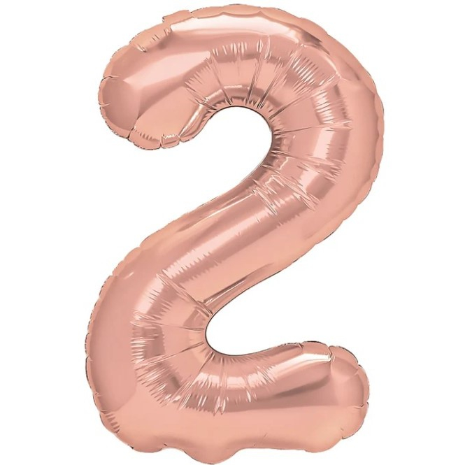 Balon din Folie Metalizata Flippy, Figurina Cifra, Tema Aniversare 40 cm, Ambalaj Individual, Pai inclus, Umflare cu Aer sau Heliu, Rose Gold, Cifra 2 [1]
