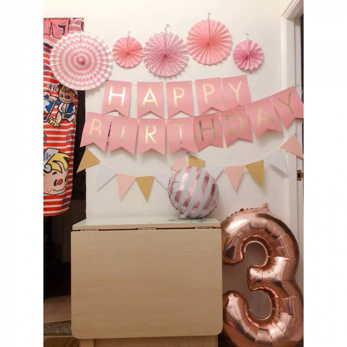 Balon din Folie Metalizata Flippy, Figurina Cifra, Tema Aniversare 40 cm, Ambalaj Individual, Pai inclus, Umflare cu Aer sau Heliu, Rose Gold, Cifra 3 [6]