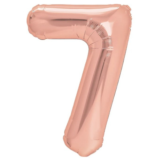 Balon din Folie Metalizata Flippy, Figurina Cifra, Tema Aniversare 40 cm, Ambalaj Individual, Pai inclus, Umflare cu Aer sau Heliu, Rose Gold, Cifra 7 [1]