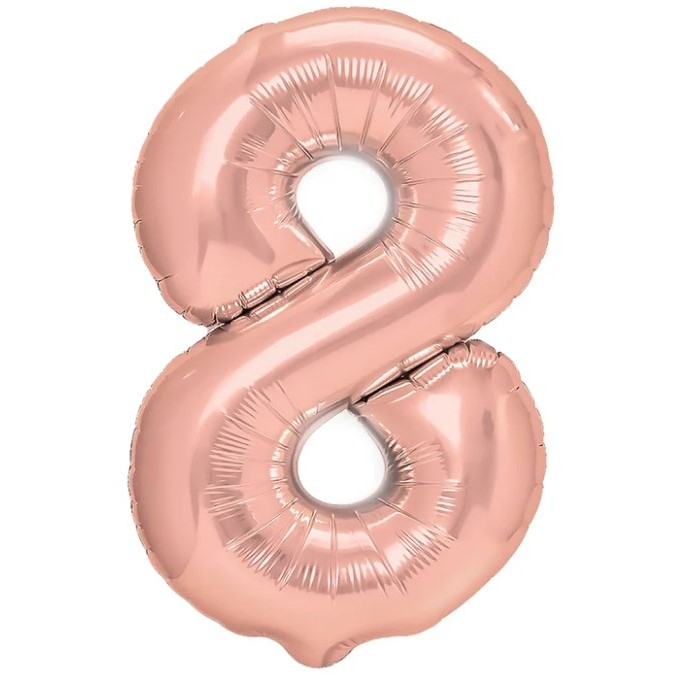 Balon din Folie Metalizata Flippy, Figurina Cifra, Tema Aniversare 40 cm, Ambalaj Individual, Pai inclus, Umflare cu Aer sau Heliu, Rose Gold, Cifra 8 [1]