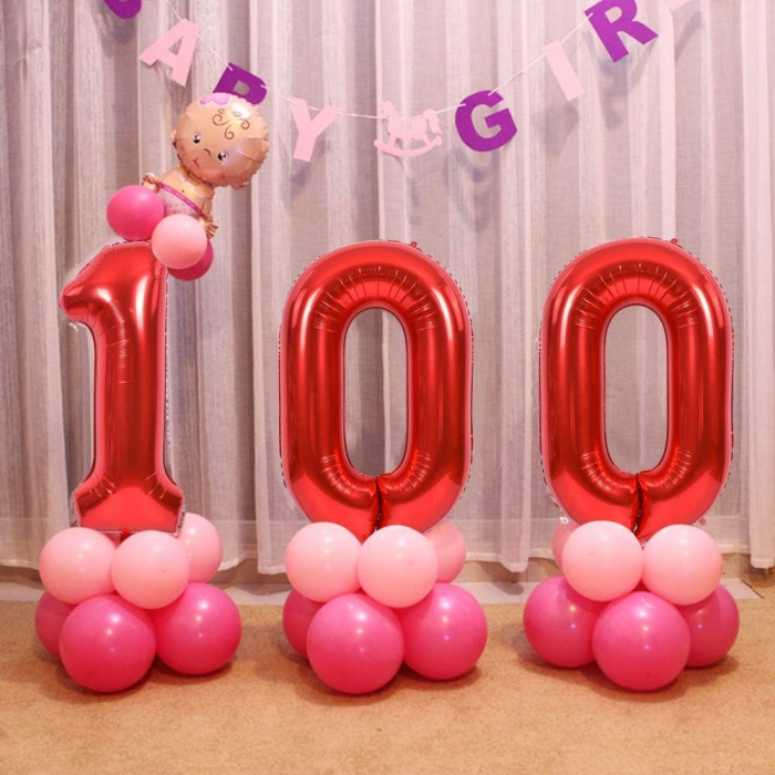 Balon din Folie Metalizata Flippy, Figurina Cifra, Tema Aniversare 40 cm, Ambalaj Individual, Pai inclus, Umflare cu Aer sau Heliu, Rosu, Cifra 0 [12]