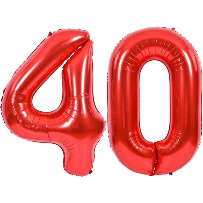 Balon din Folie Metalizata Flippy, Figurina Cifra, Tema Aniversare 40 cm, Ambalaj Individual, Pai inclus, Umflare cu Aer sau Heliu, Rosu, Cifra 0 [8]