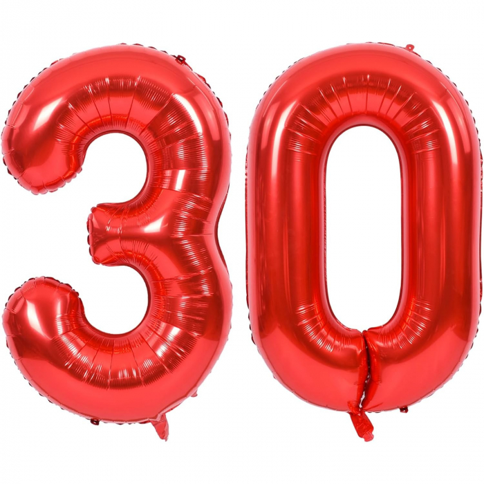 Balon din Folie Metalizata Flippy, Figurina Cifra, Tema Aniversare 40 cm, Ambalaj Individual, Pai inclus, Umflare cu Aer sau Heliu, Rosu, Cifra 0 [9]