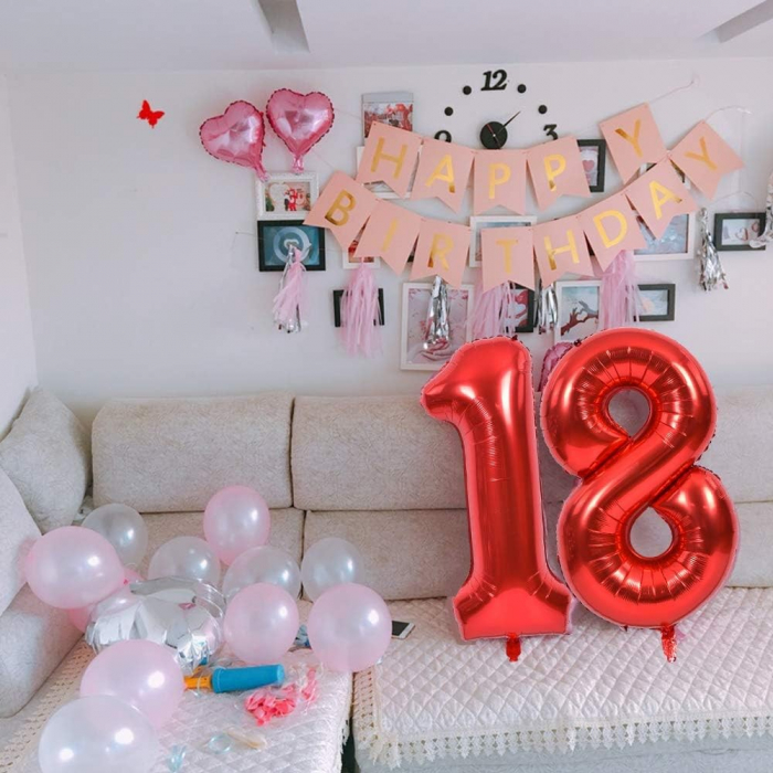Balon din Folie Metalizata Flippy, Figurina Cifra, Tema Aniversare 40 cm, Ambalaj Individual, Pai inclus, Umflare cu Aer sau Heliu, Rosu, Cifra 1 [13]