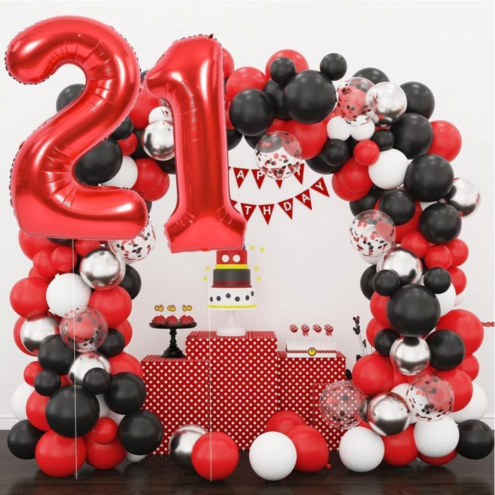 Balon din Folie Metalizata Flippy, Figurina Cifra, Tema Aniversare 40 cm, Ambalaj Individual, Pai inclus, Umflare cu Aer sau Heliu, Rosu, Cifra 2 [9]