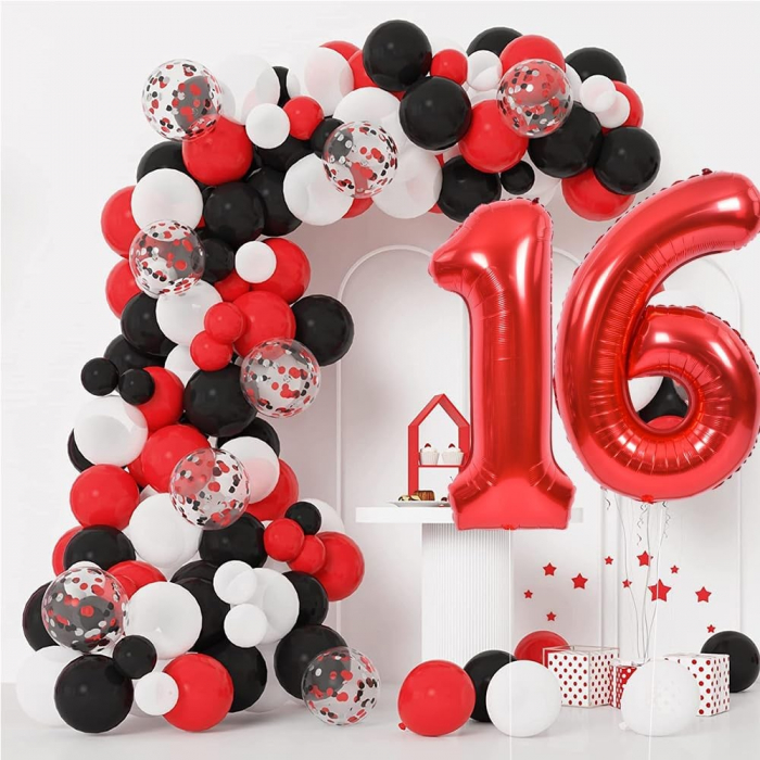 Balon din Folie Metalizata Flippy, Figurina Cifra, Tema Aniversare 40 cm, Ambalaj Individual, Pai inclus, Umflare cu Aer sau Heliu, Rosu, Cifra 6 [6]