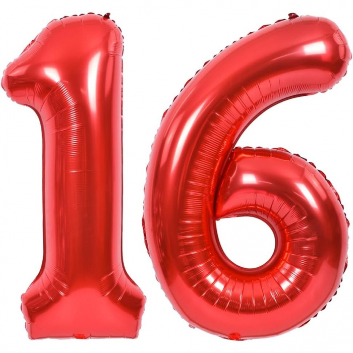Balon din Folie Metalizata Flippy, Figurina Cifra, Tema Aniversare 40 cm, Ambalaj Individual, Pai inclus, Umflare cu Aer sau Heliu, Rosu, Cifra 6 [7]