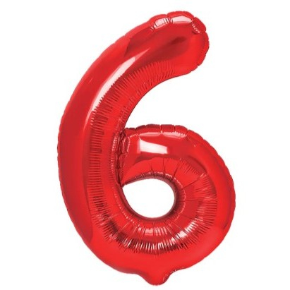 Balon din Folie Metalizata Flippy, Figurina Cifra, Tema Aniversare 40 cm, Ambalaj Individual, Pai inclus, Umflare cu Aer sau Heliu, Rosu, Cifra 6 [1]