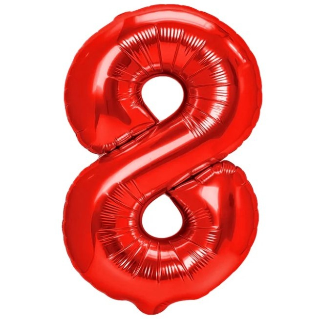 Balon din Folie Metalizata Flippy, Figurina Cifra, Tema Aniversare 40 cm, Ambalaj Individual, Pai inclus, Umflare cu Aer sau Heliu, Rosu, Cifra 8 [1]
