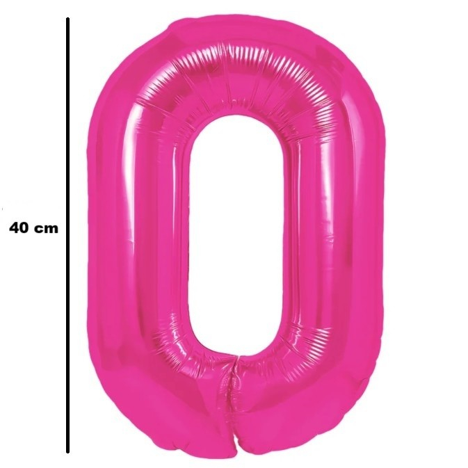 Balon din Folie Metalizata Flippy, Figurina Cifra, Tema Aniversare 40 cm, Ambalaj Individual, Pai inclus, Umflare cu Aer sau Heliu, Roz, Cifra 0 [2]