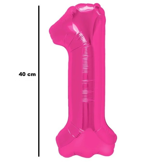 Balon din Folie Metalizata Flippy, Figurina Cifra, Tema Aniversare 40 cm, Ambalaj Individual, Pai inclus, Umflare cu Aer sau Heliu, Roz, Cifra 1 [2]
