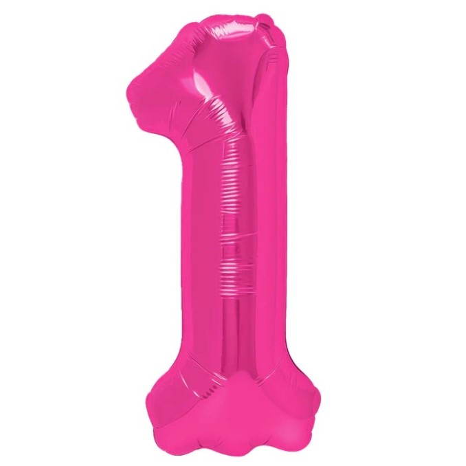 Balon din Folie Metalizata Flippy, Figurina Cifra, Tema Aniversare 40 cm, Ambalaj Individual, Pai inclus, Umflare cu Aer sau Heliu, Roz, Cifra 1 [1]