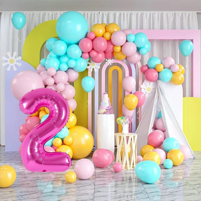 Balon din Folie Metalizata Flippy, Figurina Cifra, Tema Aniversare 40 cm, Ambalaj Individual, Pai inclus, Umflare cu Aer sau Heliu, Roz, Cifra 2 [10]