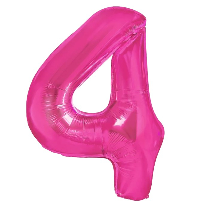 Balon din Folie Metalizata Flippy, Figurina Cifra, Tema Aniversare 40 cm, Ambalaj Individual, Pai inclus, Umflare cu Aer sau Heliu, Roz, Cifra 4 [1]