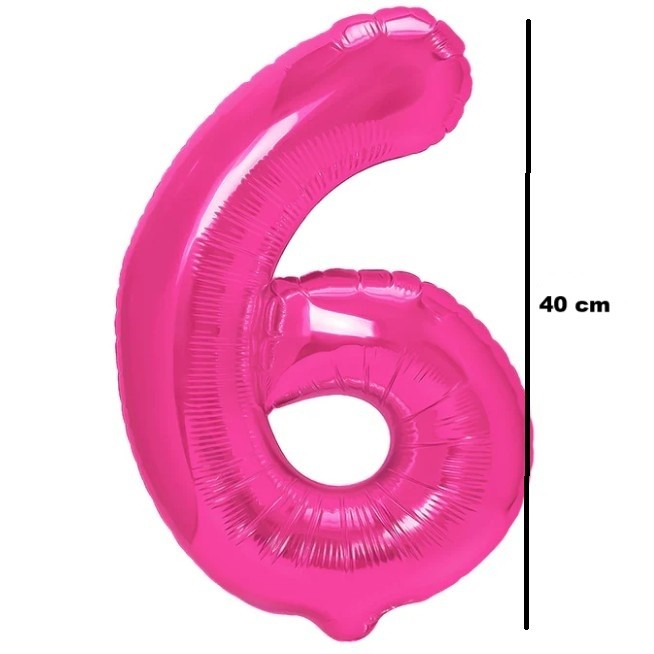 Balon din Folie Metalizata Flippy, Figurina Cifra, Tema Aniversare 40 cm, Ambalaj Individual, Pai inclus, Umflare cu Aer sau Heliu, Roz, Cifra 6 [2]