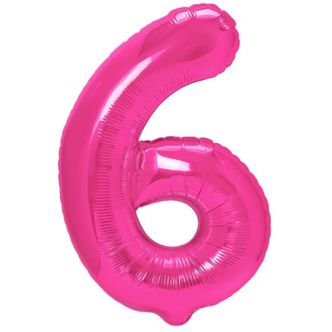 Balon din Folie Metalizata Flippy, Figurina Cifra, Tema Aniversare 40 cm, Ambalaj Individual, Pai inclus, Umflare cu Aer sau Heliu, Roz, Cifra 6 [3]