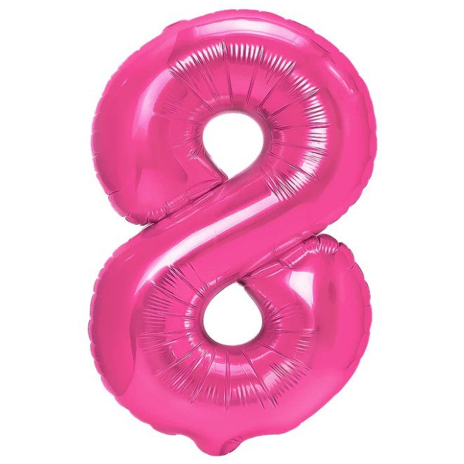 Balon din Folie Metalizata Flippy, Figurina Cifra, Tema Aniversare 40 cm, Ambalaj Individual, Pai inclus, Umflare cu Aer sau Heliu, Roz, Cifra 8 [3]