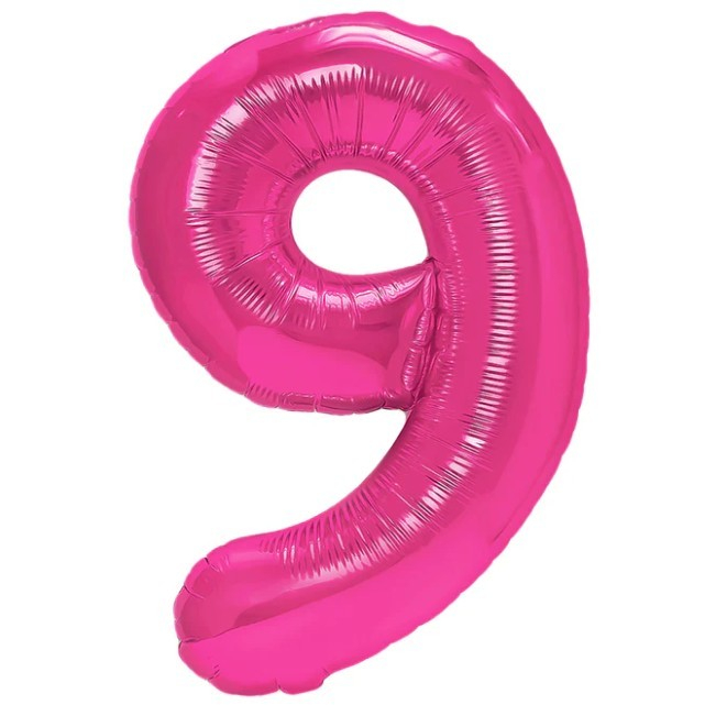 Balon din Folie Metalizata Flippy, Figurina Cifra, Tema Aniversare 40 cm, Ambalaj Individual, Pai inclus, Umflare cu Aer sau Heliu, Roz, Cifra 9 [3]