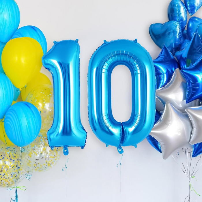 Balon din Folie Metalizata, Flippy, Figurina Cifra, Tema Aniversare 80 cm, Ambalaj Individual, Pai inclus, Umflare cu Aer sau Heliu, Albastru, Cifra 0 [5]