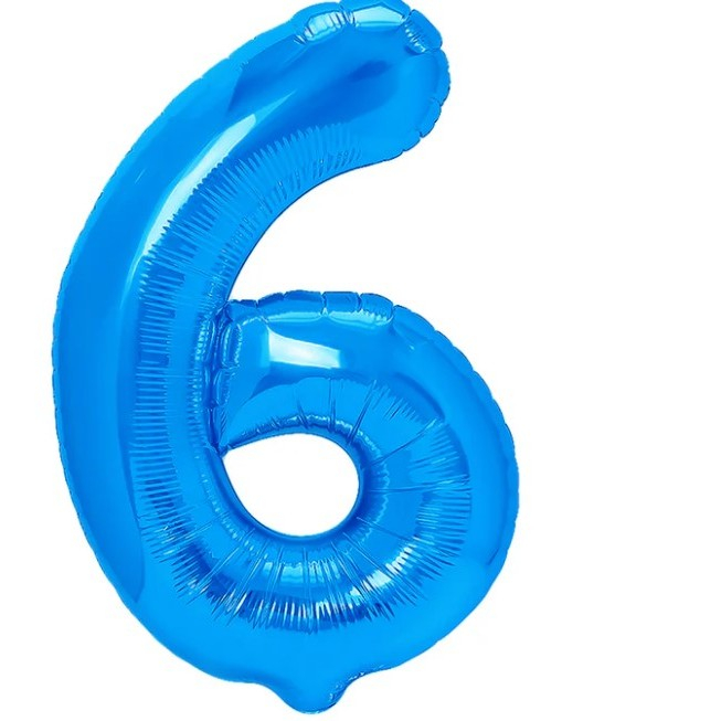 Balon din Folie Metalizata Flippy, Figurina Cifra, Tema Aniversare 80 cm, Ambalaj Individual, Pai inclus, Umflare cu Aer sau Heliu, Albastru, Cifra 6 [1]