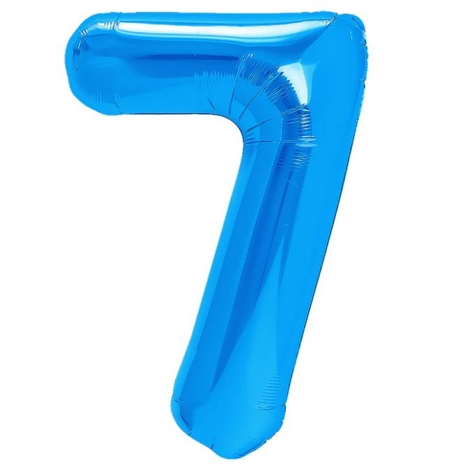 Balon din Folie Metalizata, Flippy, Figurina Cifra, Tema Aniversare 80 cm, Ambalaj Individual, Pai inclus, Umflare cu Aer sau Heliu, Albastru, Cifra 7 [1]