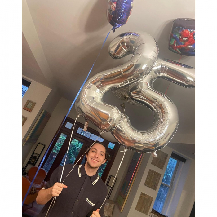 Balon din Folie Metalizata, Flippy, Figurina Cifra, Tema Aniversare 80 cm, Ambalaj Individual, Pai inclus, Umflare cu Aer sau Heliu, Argintiu, Cifra 5 [6]