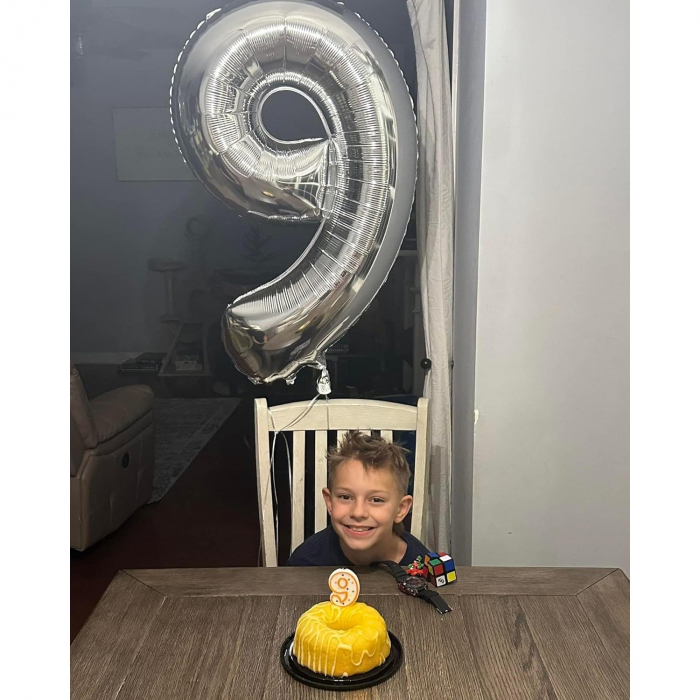 Balon din Folie Metalizata, Flippy, Figurina Cifra, Tema Aniversare 80 cm, Ambalaj Individual, Pai inclus, Umflare cu Aer sau Heliu, Argintiu, Cifra 9 [5]