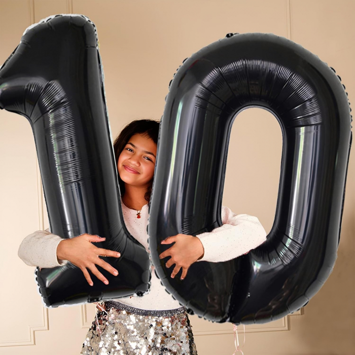 Balon din Folie Metalizata, Flippy, Figurina Cifra, Tema Aniversare 80 cm, Ambalaj Individual, Pai inclus, Umflare cu Aer sau Heliu, Negru, Cifra 1 [2]