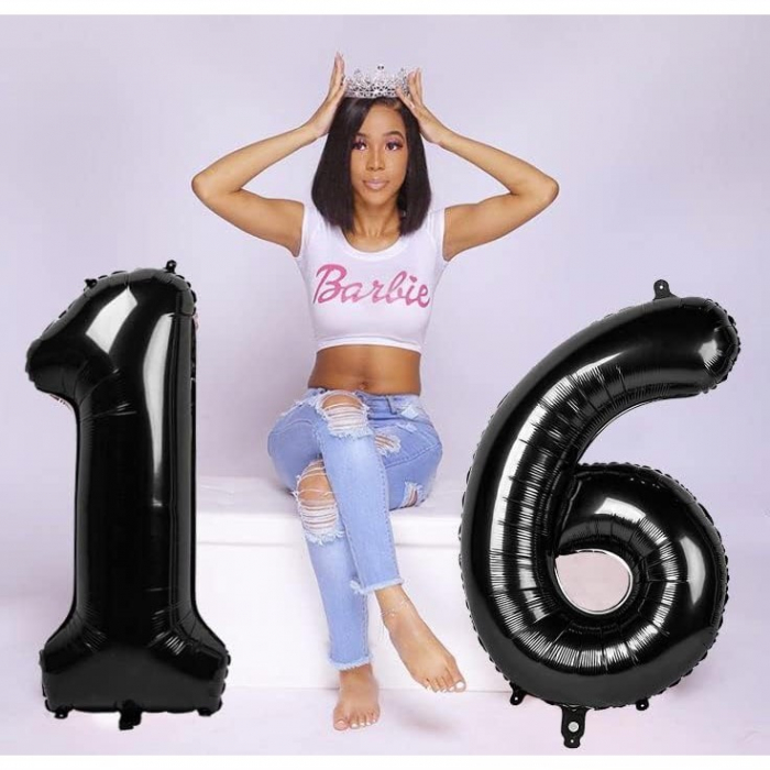 Balon din Folie Metalizata, Flippy, Figurina Cifra, Tema Aniversare 80 cm, Ambalaj Individual, Pai inclus, Umflare cu Aer sau Heliu, Negru, Cifra 1 [13]