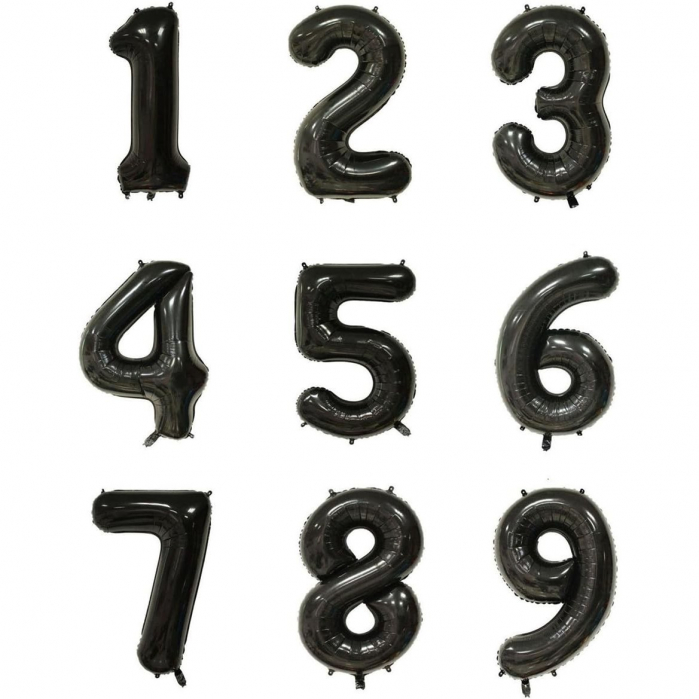 Balon din Folie Metalizata, Flippy, Figurina Cifra, Tema Aniversare 80 cm, Ambalaj Individual, Pai inclus, Umflare cu Aer sau Heliu, Negru, Cifra 2 [6]