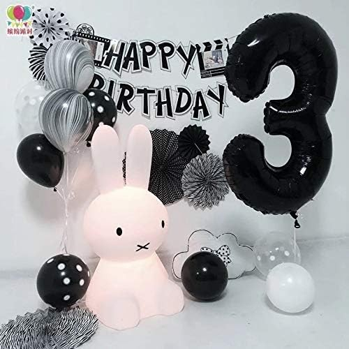 Balon din Folie Metalizata, Flippy, Figurina Cifra, Tema Aniversare 80 cm, Ambalaj Individual, Pai inclus, Umflare cu Aer sau Heliu, Negru, Cifra 3 [8]